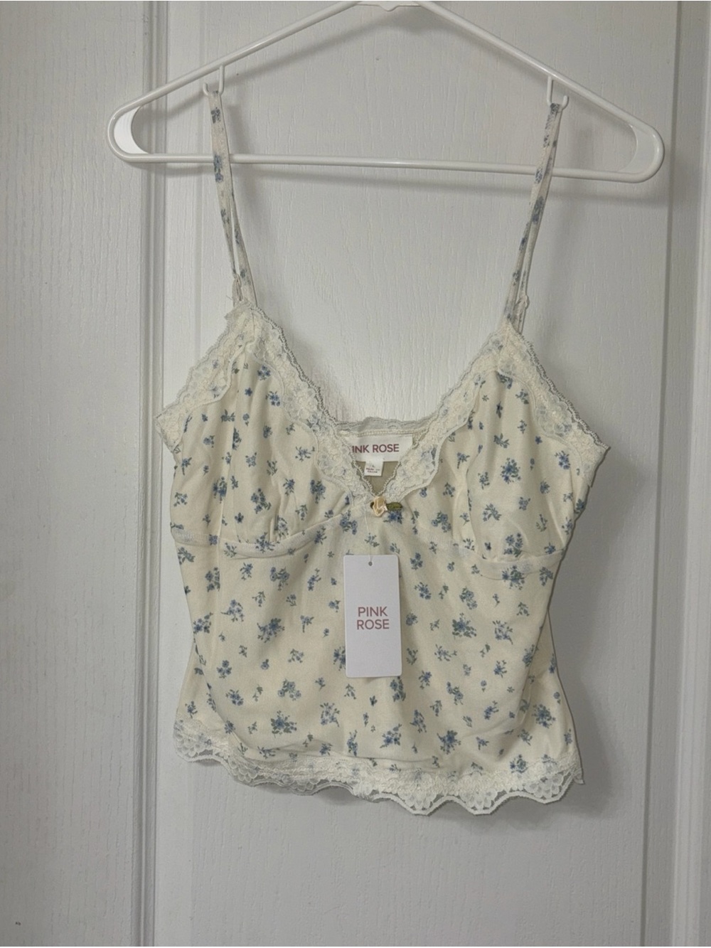 NWT Blue & White Floral Camisol Baby Doll Top Size Large